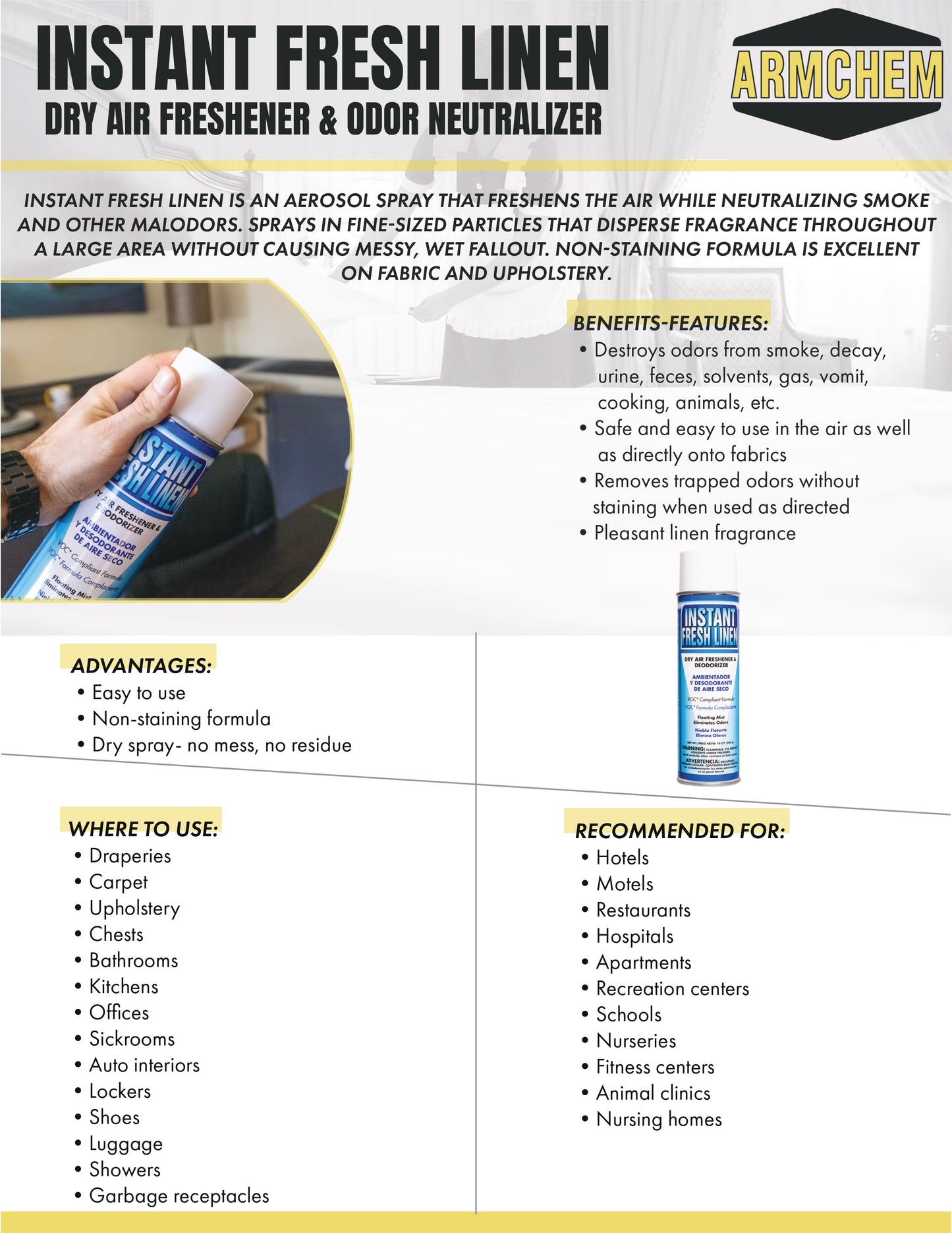 INSTANT FRESH LINEN Dry Air Freshener and Odor Deodorizer