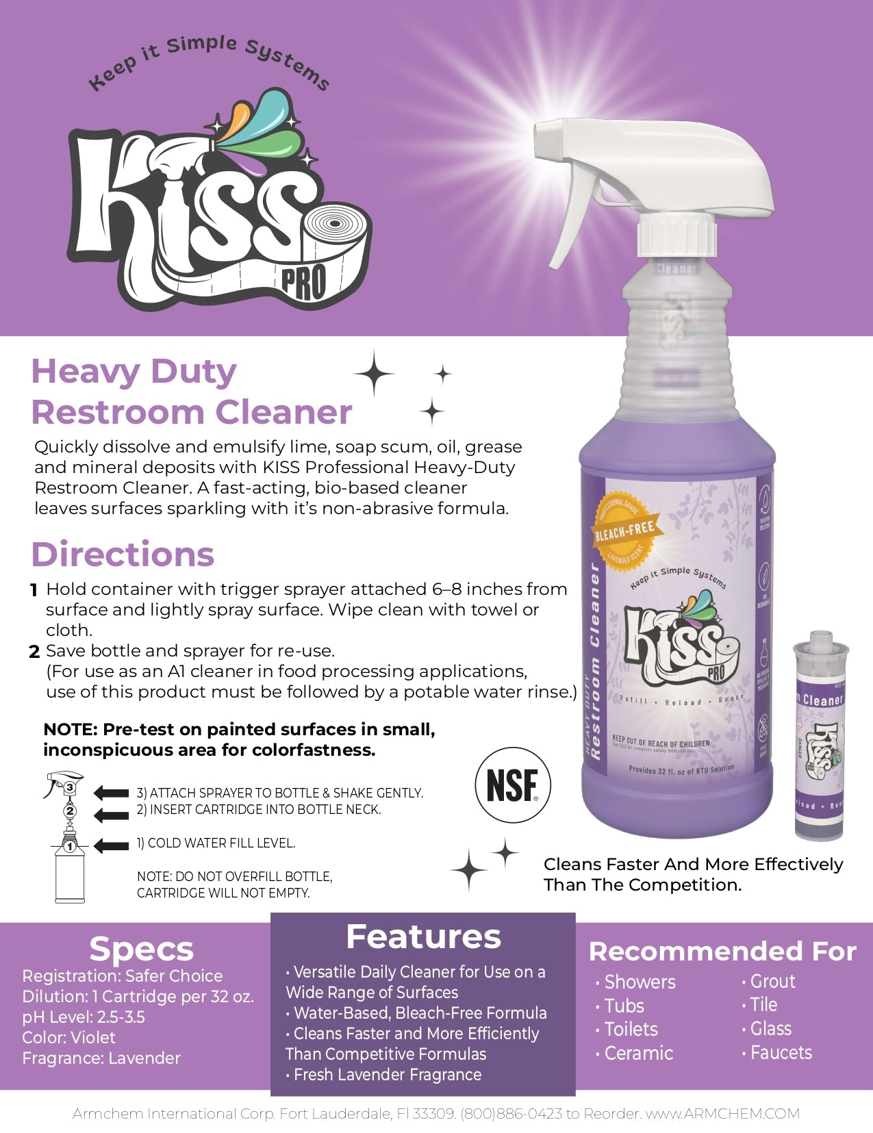 KISS Pro Heavy-Duty Restroom Cleaner 10ml Cartridges (2 Pack) - 64oz Total