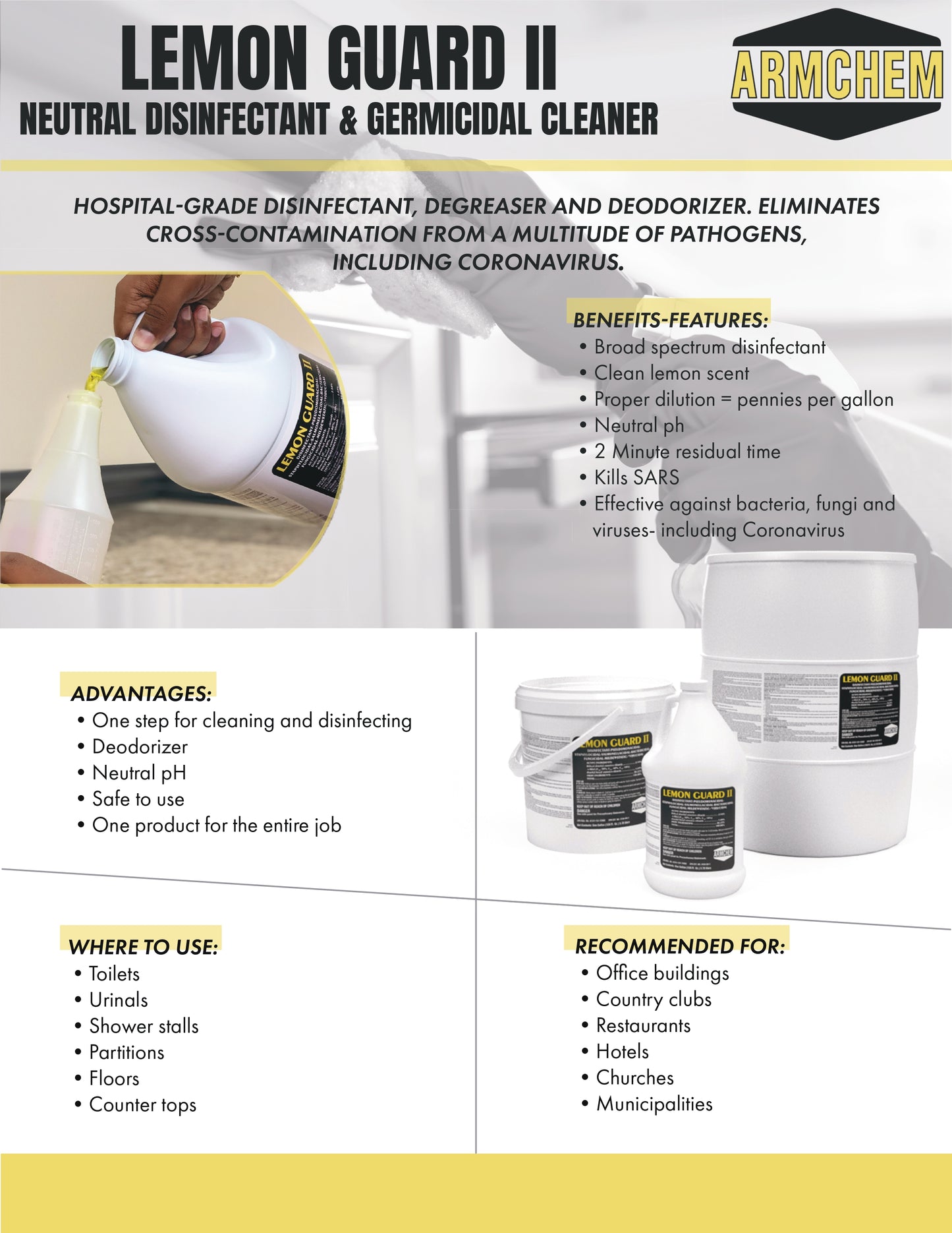LEMON GUARD Disinfectant Cleaner (Case of 4)