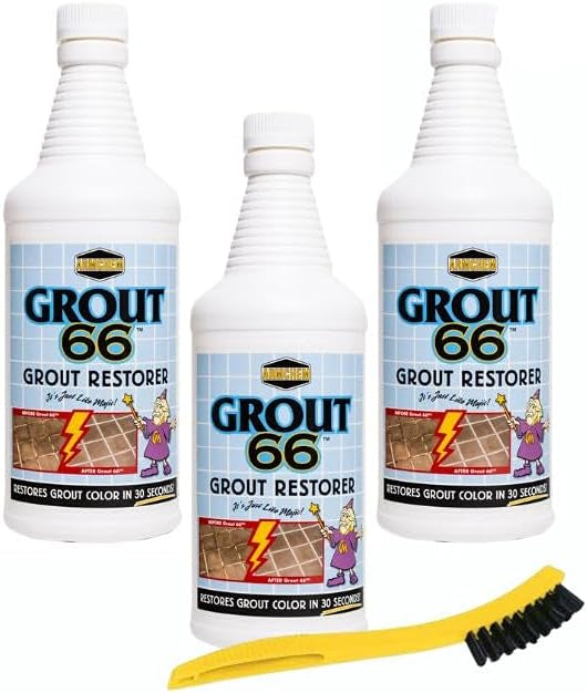 Grout 66 a Heavy Duty Grout cleaner and restorer, 32 Fl Oz. Brush Included (3)