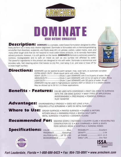 DOMINATE High Octane Emulsifier - Heavy Duty Cleaner & Degreaser (4/1 Gallons)